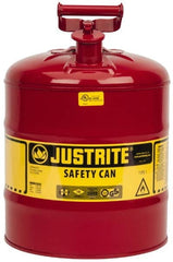 Justrite - 5 Gal Galvanized Steel Type I Safety Can - 16-7/8" High x 11-3/4" Diam, Red with Yellow - Benchmark Tooling