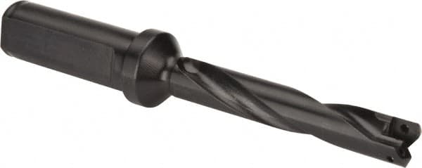 Allied Machine and Engineering - Series 0, 33/64 to 11/16" Diam, 3/4" Diam Straight Shank with Flange, Helical Flute Spade Drill - 2-1/2" Max Depth, 3-47/64" Body Length, 5-21/32" OAL, Standard Length, Through Coolant - Benchmark Tooling