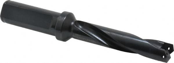 Allied Machine and Engineering - Series 0.5, 39/64 to 11/16" Diam, 3/4" Diam Straight Shank with Flange, Helical Flute Spade Drill - 2-1/2" Max Depth, 3-47/64" Body Length, 5-21/32" OAL, Standard Length, Through Coolant - Benchmark Tooling