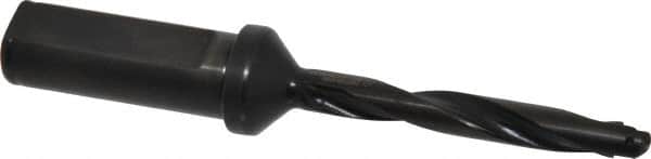 Allied Machine and Engineering - Series Y, 3/8 to 27/64" Diam, 3/4" Diam Straight Shank with Flange, Helical Flute Spade Drill - 2-3/8" Max Depth, 3-5/8" Body Length, 5-9/16" OAL, Standard Length, Through Coolant - Benchmark Tooling
