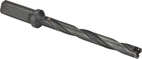 Allied Machine and Engineering - Series 0, 33/64 to 11/16" Diam, 3/4" Diam Straight Shank with Flange, Helical Flute Spade Drill - 4-1/2" Max Depth, 5-47/64" Body Length, 7-21/32" OAL, Extended Length, Through Coolant - Benchmark Tooling