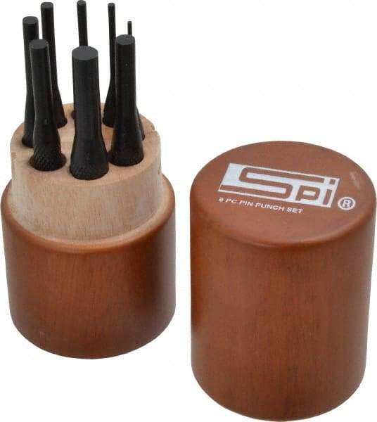 SPI - 8 Piece, 1/16 to 5/16", Pin Punch Set - Round Shank, Comes in Custom Wood Case - Benchmark Tooling