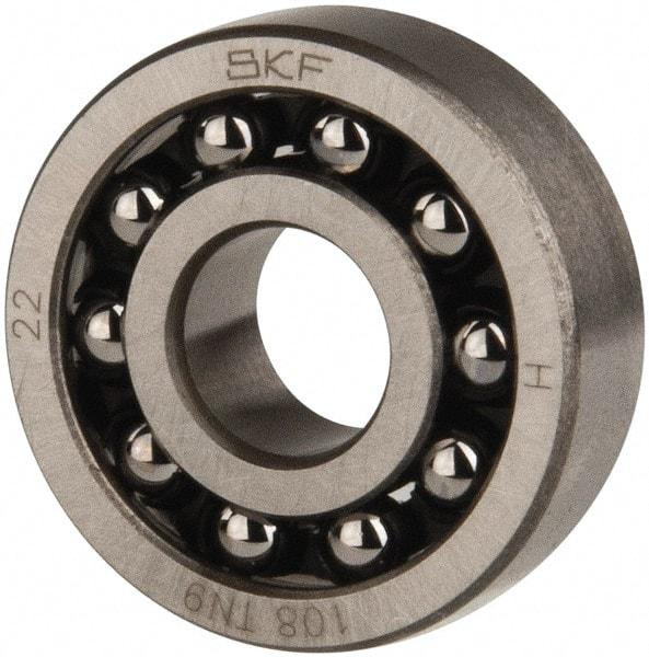 SKF - 8mm Bore Diam, 22mm OD, Open Self Aligning Radial Ball Bearing - 7mm Wide, 2 Rows, Round Bore, 126 Lb Static Capacity, 596 Lb Dynamic Capacity - Benchmark Tooling