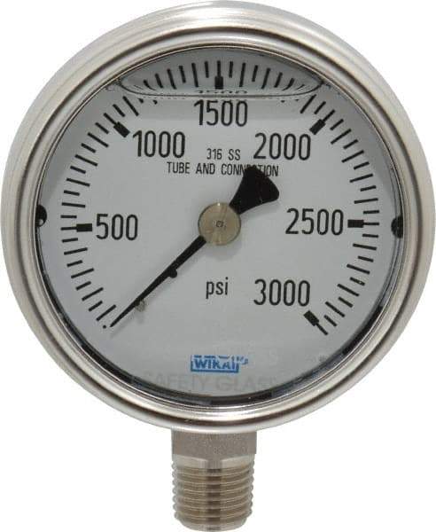 Wika - 2-1/2" Dial, 1/4 Thread, 0-3,000 Scale Range, Pressure Gauge - Lower Connection Mount, Accurate to 2-1-2% of Scale - Benchmark Tooling