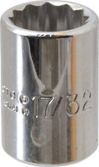 Proto - 17/32", 3/8" Drive, Standard Hand Socket - 12 Points, 1-1/8" OAL, Alloy Steel, Chrome Finish - Benchmark Tooling