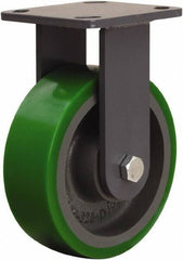 Hamilton - 6" Diam x 2" Wide x 7-1/2" OAH Top Plate Mount Rigid Caster - Polyurethane Mold onto Cast Iron Center, 1,200 Lb Capacity, Tapered Roller Bearing, 4 x 4-1/2" Plate - Benchmark Tooling