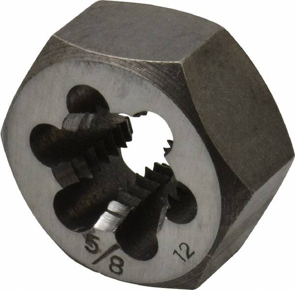 Interstate - 5/8-12 UNS Thread, 1-1/4" Hex, Right Hand Thread, Hex Rethreading Die - Carbon Steel, 5/8" Thick - Exact Industrial Supply