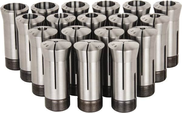 Lyndex - 18 Piece, 1/16" to 1-1/8" Capacity, 5C Round Collet Set - Increments of 1/16 Inch - Exact Industrial Supply