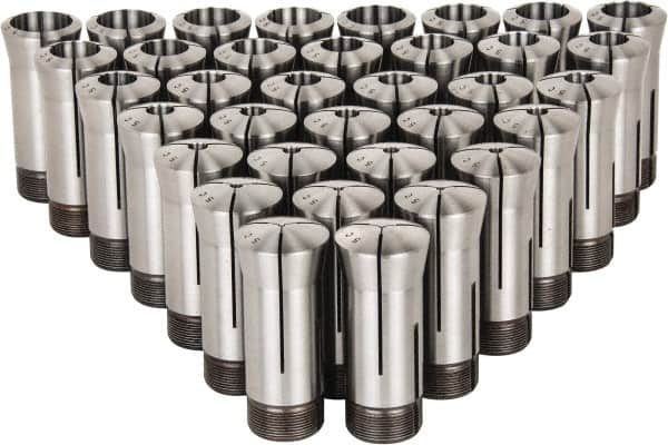 Lyndex - 35 Piece, 1/16" to 1-1/8" Capacity, 5C Round Collet Set - Increments of 1/32 Inch - Exact Industrial Supply