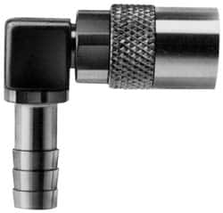 Coilhose Pneumatics - Hose Barb Moldflow Pneumatic Hose 90° Valved Coupler - Brass Nickel Plated, 3/8" Body Diam, 1/2" Hose ID - Benchmark Tooling