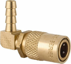 Coilhose Pneumatics - Hose Barb Non-Valved Moldflow Pneumatic Hose 90° Non-Valved Coupler - Brass, 1/4" Body Diam, 1/4" Hose ID - Benchmark Tooling