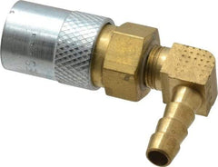 Coilhose Pneumatics - Hose Barb Moldflow Pneumatic Hose 90° Valved Coupler - Brass Nickel Plated, 1/4" Body Diam, 1/4" Hose ID - Benchmark Tooling