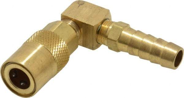 Coilhose Pneumatics - Hose Barb Non-Valved Moldflow Pneumatic Hose 90° Non-Valved Coupler - Brass, 1/4" Body Diam, 3/8" Hose ID - Benchmark Tooling