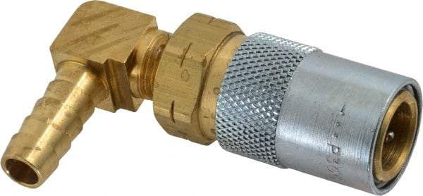 Coilhose Pneumatics - Hose Barb Moldflow Pneumatic Hose 90° Valved Coupler - Brass Nickel Plated, 3/8" Body Diam, 3/8" Hose ID - Benchmark Tooling