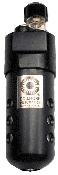 Coilhose Pneumatics - 3/8 NPT Port, 150 Max psi, Compact Lubricator - Polycarbonate Bowl, Cast Aluminum Body, 23 CFM, 120°F Max, 2" Wide x 6-1/2" High - Benchmark Tooling