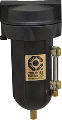 Coilhose Pneumatics - 1/4" Port, 5" High, FRL Filter with Aluminum Bowl & Manual Drain - 250 Max psi, 250°F Max, 4 oz Bowl Capacity - Benchmark Tooling