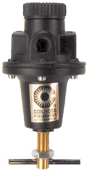 Coilhose Pneumatics - 1/4 NPT Port, 40 CFM, Cast Aluminum Heavy-Duty T-Handle Regulator - 0 to 60 psi Range, 250 Max psi Supply Pressure, 1/4" Gauge Port Thread, 3" Wide x 5-1/2" High - Benchmark Tooling