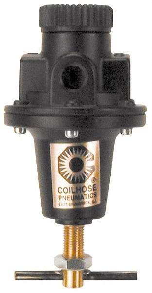 Coilhose Pneumatics - 1 NPT Port, 160 CFM, Cast Aluminum Heavy-Duty T-Handle Regulator - 0 to 60 psi Range, 250 Max psi Supply Pressure, 1/4" Gauge Port Thread, 5" Wide x 8-1/2" High - Benchmark Tooling