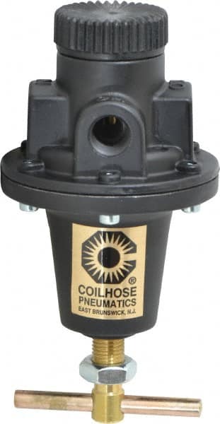 Coilhose Pneumatics - 3/8 NPT Port, 40 CFM, Cast Aluminum Heavy-Duty T-Handle Regulator - 0 to 125 psi Range, 250 Max psi Supply Pressure, 1/4" Gauge Port Thread, 3" Wide x 5-1/2" High - Benchmark Tooling