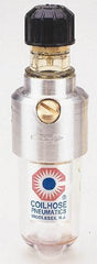 Coilhose Pneumatics - 1/4 NPT Port, 250 Max psi, Miniature Lubricator - Metal Bowl, Cast Aluminum Body, 11 CFM, 250°F Max, 1-1/2" Wide x 5" High - Benchmark Tooling