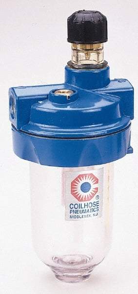 Coilhose Pneumatics - 3/8 NPT Port, 150 Max psi, Heavy-Duty Lubricator - Polycarbonate Bowl, Cast Aluminum Body, 25.5 CFM, 120°F Max, 3" Wide x 7" High - Benchmark Tooling