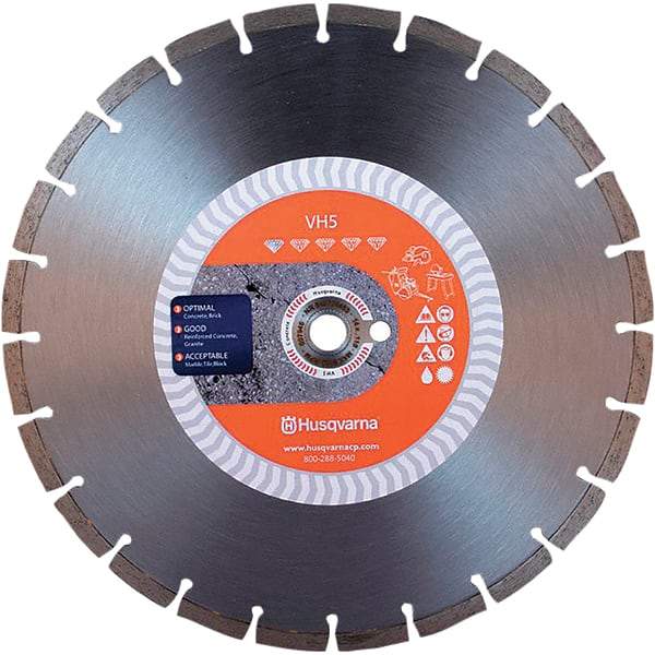 Husqvarna - 14" Diam, 25/32 & 1" Arbor Hole Diam, Continuous Edge Tooth Wet & Dry Cut Saw Blade - Diamond-Tipped, General Purpose Action, Standard Round Arbor - Benchmark Tooling