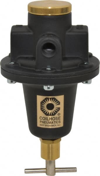 Coilhose Pneumatics - 1/2 NPT Port, 80 CFM, Cast Aluminum Tamper Proof Heavy-Duty T-Handle Regulator - 0 to 125 psi Range, 250 Max psi Supply Pressure, 1/4" Gauge Port Thread, 4" Wide x 7" High - Benchmark Tooling