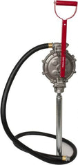 PRO-LUBE - 5 Strokes per Gal, 1/2" Outlet, Aluminum & Stainless Steel Hand Operated Transfer Pump - 42" OAL, For 15 to 55 Gal Drums, For Gasoline & Diesel Fuel - Benchmark Tooling