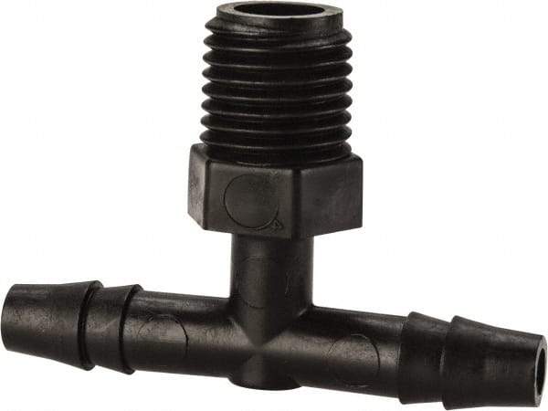 NewAge Industries - 1/4" Barb, 1/4 NPT, Multiple Barbed Tube Tee - Polyethylene, Male - Benchmark Tooling