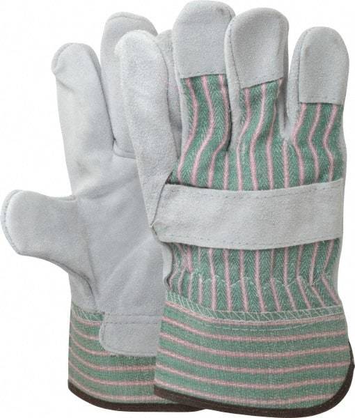 PIP - Size L (9) Split Cowhide General Protection Work Gloves - For General Purpose, Uncoated, Safety Cuff, Full Fingered, Green/Pink/Gray, Paired - Benchmark Tooling