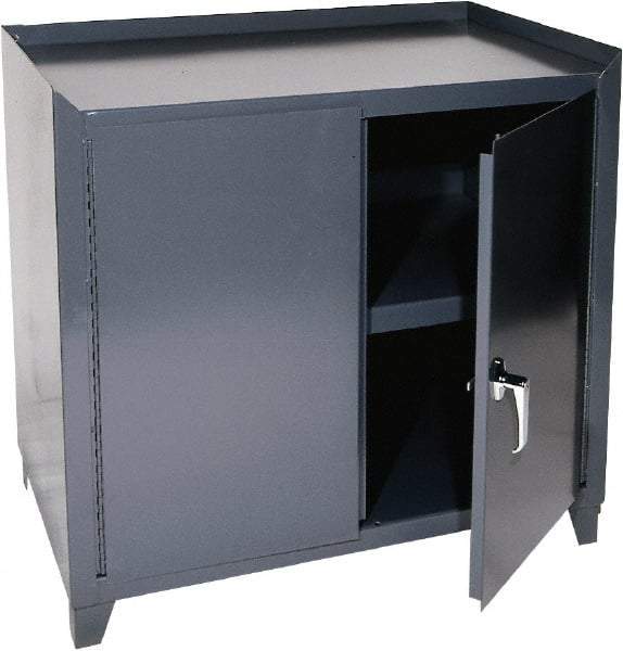 Durham - 1 Shelf Locking Storage Cabinet - Steel, 36" Wide x 24" Deep x 34-1/2" High, Gray - Benchmark Tooling