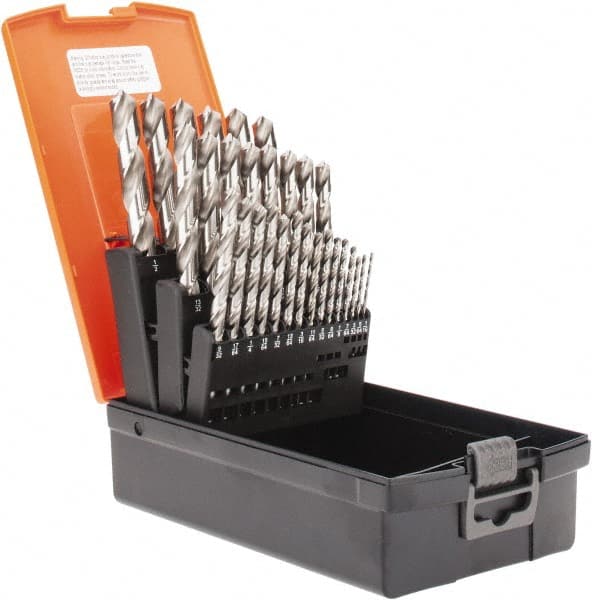 Hertel - 1/16 to 1/2", 118° Point, Bright Finish, High Speed Steel Jobber Length Drill Bit Set - Benchmark Tooling