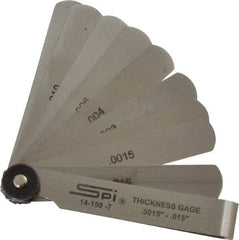 SPI - 9 Piece, 0.0015 to 0.015", Parallel Feeler Gage Set - 3" Long x 1/2" Wide, Tempered Steel - Benchmark Tooling