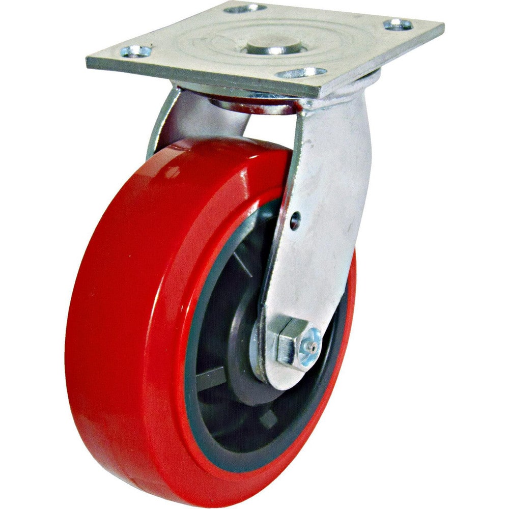 Swivel Top Plate Caster: Polyurethane, 6″ Wheel Dia, 2″ Wheel Width, 661 lb Capacity, 7-3/8″ OAH 4″ Plate Length, 4.5″ Plate Width, No Brake