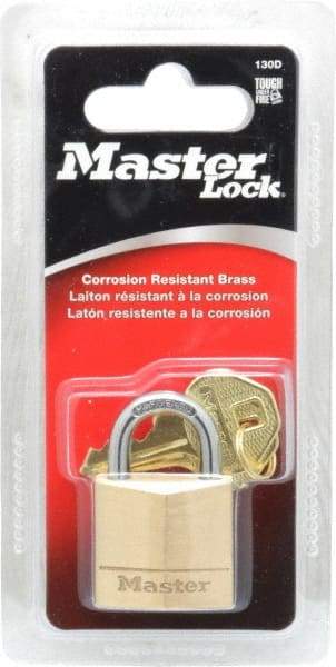 Master Lock - 5/8" Shackle Clearance, Keyed Different Solid Brasss Padlock - 3/16" Shackle Diam, Solid Brass - Benchmark Tooling