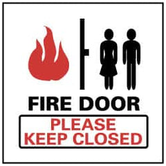 NMC - Fire Door - Please Keep Closed, Pressure Sensitive Vinyl Fire Sign - 4" Wide x 4" High - Benchmark Tooling