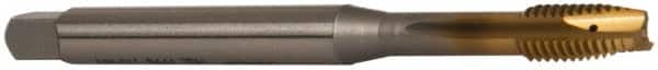 OSG - M6x1.00 Metric Coarse, 3 Flute, TiN Finish, Vanadium High Speed Steel Spiral Point Tap - Plug Chamfer, Right Hand Thread, 80mm OAL, 1" Thread Length, 0.255" Shank Diam, 6H Class of Fit - Exact Industrial Supply
