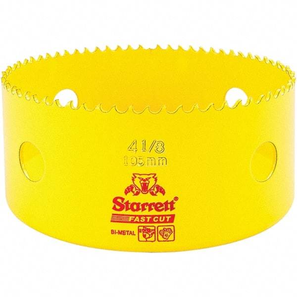 Starrett - 4-1/8" Diam, 1-5/8" Cutting Depth, Hole Saw - High Speed Steel Saw, Toothed Edge - Benchmark Tooling