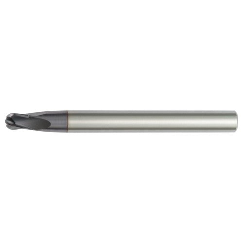 3/8″ Dia. × 1/2″ Shank × 3/8″ DOC × 5″ OAL, Carbide AlTiN, 4 Flute, CW|15° Helix, Round, Ballnose End Mill - Exact Industrial Supply