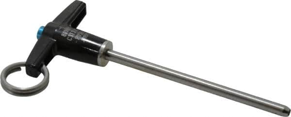 Jergens - 3/16" Diam, 3" Usable Length, T Handle, Push Button Quick Release Pin - 4-1/2" Overall Length, Grade 17-4 Stainless Steel, Passivated Finish - Benchmark Tooling