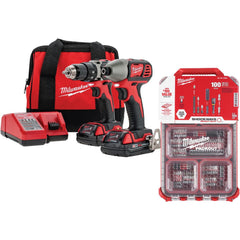 Cordless Tool Combination Kit: 18V (10) 1″Square Bits: 1,  2,  3, (12) 1″Phillips Bits: 1,  2,  3, (20) 1″Torx Bits: T10,  T15,  T20,  T25,  T27,  T30, (5) Slotted Bits: 1/4,  1/6,  1/8,  10,  12, (6) 1″Hex Bits: 3/32,  7/64,  1/8,  9/64,  5/32,  3/16,  1