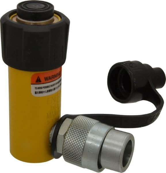 Enerpac - 5 Ton, 1" Stroke, 0.99 Cu In Oil Capacity, Portable Hydraulic Single Acting Cylinder - 0.99 Sq In Effective Area, 4.34" Lowered Ht., 5.34" Max Ht., 1.13" Cyl Bore Diam, 1" Plunger Rod Diam, 10,000 Max psi - Benchmark Tooling