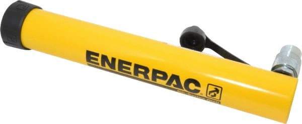 Enerpac - 10 Ton, 12" Stroke, 26.84 Cu In Oil Capacity, Portable Hydraulic Single Acting Cylinder - 2.24 Sq In Effective Area, 15.75" Lowered Ht., 27.75" Max Ht., 1.69" Cyl Bore Diam, 1.5" Plunger Rod Diam, 10,000 Max psi - Benchmark Tooling