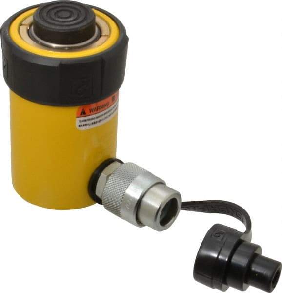 Enerpac - 15 Ton, 1" Stroke, 3.14 Cu In Oil Capacity, Portable Hydraulic Single Acting Cylinder - 3.14 Sq In Effective Area, 4.88" Lowered Ht., 5.88" Max Ht., 2" Cyl Bore Diam, 1.625" Plunger Rod Diam, 10,000 Max psi - Benchmark Tooling