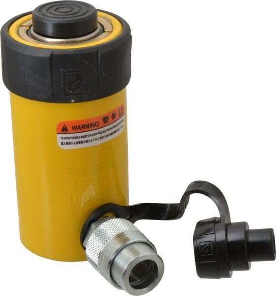 Enerpac - 15 Ton, 2" Stroke, 6.28 Cu In Oil Capacity, Portable Hydraulic Single Acting Cylinder - 3.14 Sq In Effective Area, 5.88" Lowered Ht., 7.88" Max Ht., 2" Cyl Bore Diam, 1.625" Plunger Rod Diam, 10,000 Max psi - Benchmark Tooling