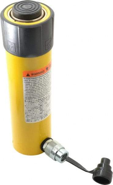 Enerpac - 25 Ton, 8.25" Stroke, 42.55 Cu In Oil Capacity, Portable Hydraulic Single Acting Cylinder - 5.16 Sq In Effective Area, 12.75" Lowered Ht., 21" Max Ht., 2.56" Cyl Bore Diam, 2.25" Plunger Rod Diam, 10,000 Max psi - Benchmark Tooling