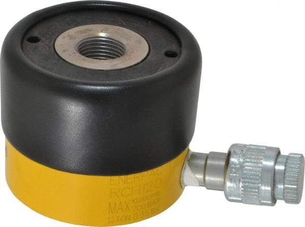 Enerpac - 12 Ton, 0.31" Stroke, 0.86 Cu In Oil Capacity, Portable Hydraulic Hollow Hole Cylinder - 2.76 Sq In Effective Area, 2.19" Lowered Ht., 2.5" Max Ht., 2.13" Cyl Bore Diam, 1.38" Plunger Rod Diam, 10,000 Max psi - Benchmark Tooling