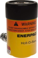 Enerpac - 12 Ton, 1.63" Stroke, 4.49 Cu In Oil Capacity, Portable Hydraulic Hollow Hole Cylinder - 2.76 Sq In Effective Area, 4.75" Lowered Ht., 6.38" Max Ht., 2.13" Cyl Bore Diam, 1.38" Plunger Rod Diam, 10,000 Max psi - Benchmark Tooling