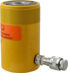 Enerpac - 12 Ton, 1.63" Stroke, 4.49 Cu In Oil Capacity, Portable Hydraulic Hollow Hole Cylinder - 2.76 Sq In Effective Area, 4.75" Lowered Ht., 6.38" Max Ht., 2.13" Cyl Bore Diam, 1.38" Plunger Rod Diam, 10,000 Max psi - Benchmark Tooling