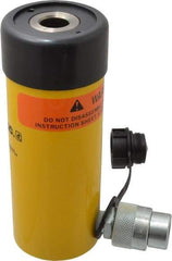 Enerpac - 12 Ton, 3" Stroke, 8.29 Cu In Oil Capacity, Portable Hydraulic Hollow Hole Cylinder - 2.76 Sq In Effective Area, 7.25" Lowered Ht., 10.25" Max Ht., 2.13" Cyl Bore Diam, 1.38" Plunger Rod Diam, 10,000 Max psi - Benchmark Tooling